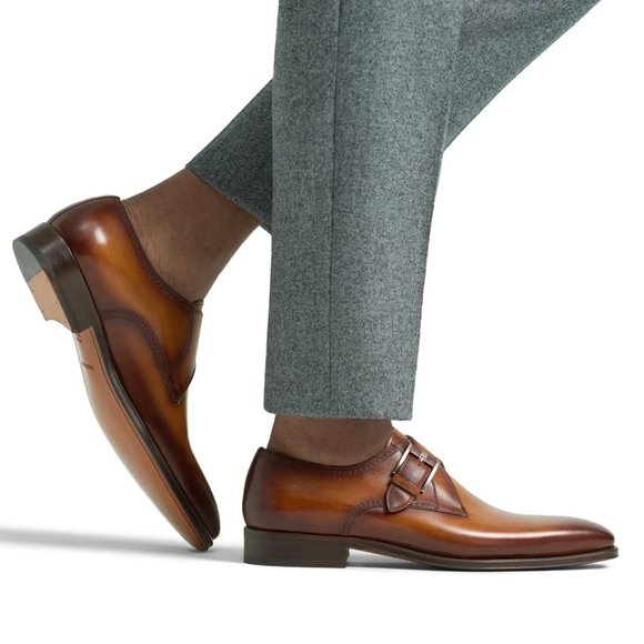 Magnanni Marco II Monk Strap Brown Spanish Leather Square Toe Shoes - Size 10.5 main image 12